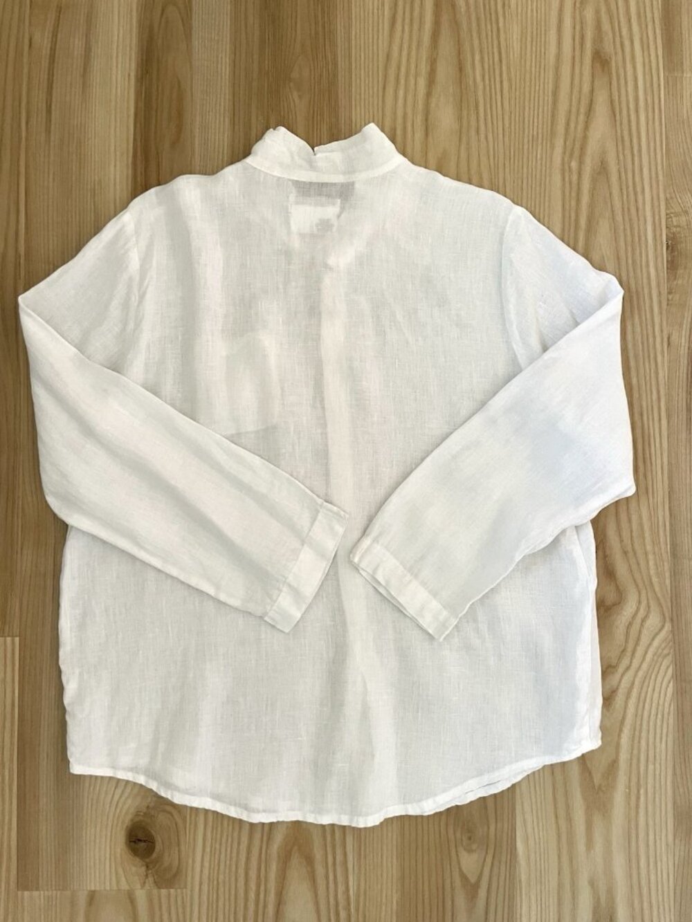 FLAX 100% Linen Mandarin Collar Button Down Shirt Crisp White size Small - Picture 4 of 5